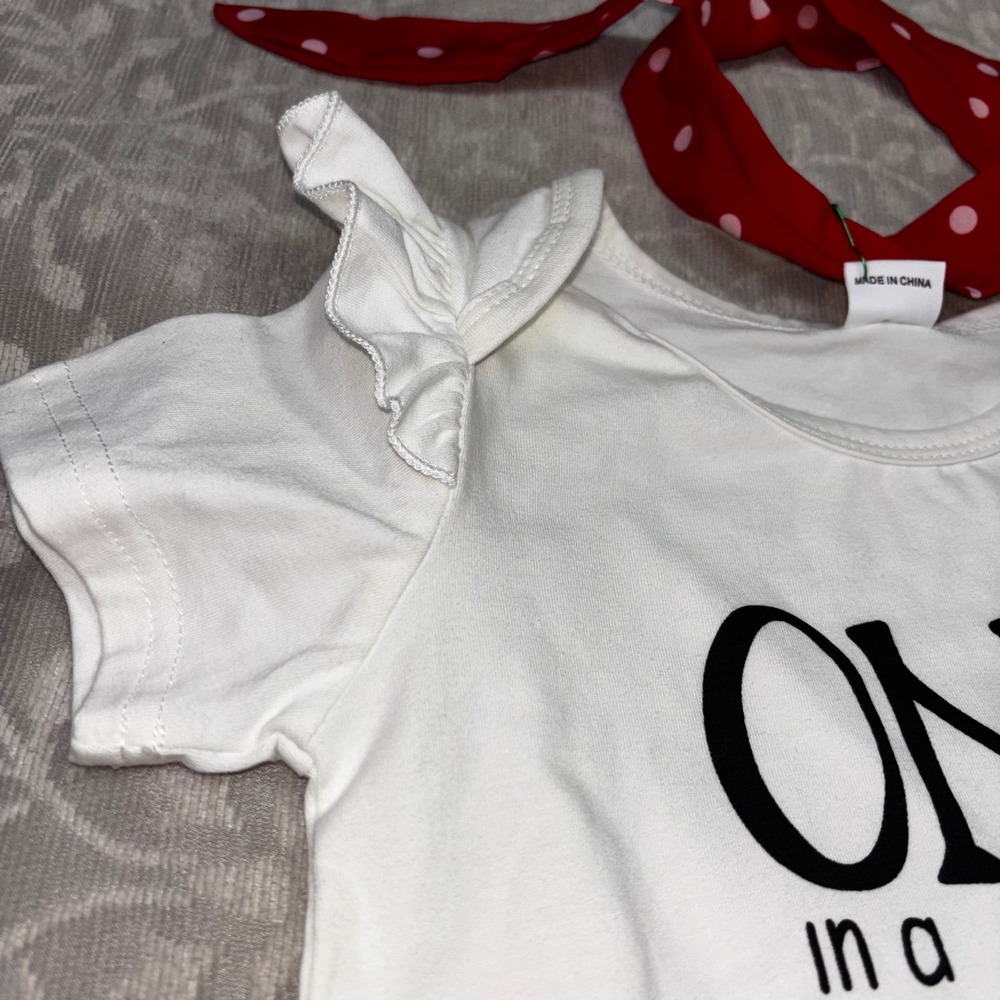 One in a Melon Baby Girl 3pc Set Bodysuit Shorts Headband Red White 18-24M (C26) - Picture 9 of 14